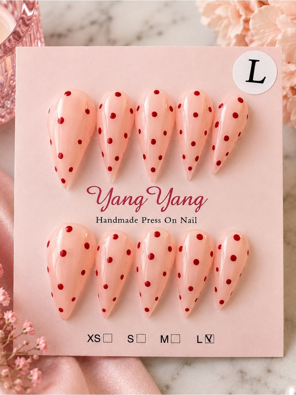 💕 Pink & Red Polka Dot Stiletto Press-On Nails